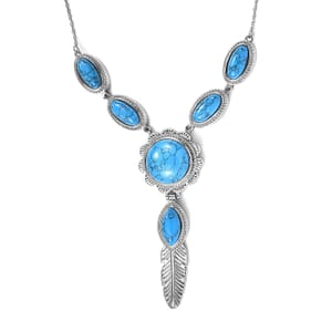 Blue Howlite 33.70 ctw Necklace 18 Inches in Stainless Steel