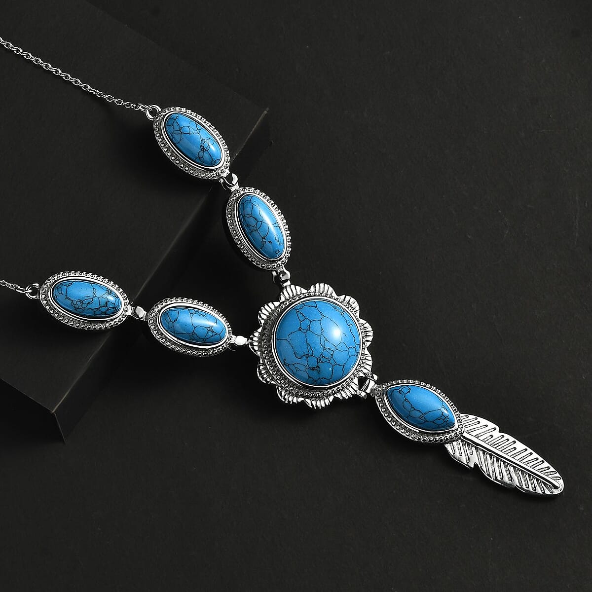Blue Howlite 33.70 ctw Necklace 18 Inches in Stainless Steel image number 1