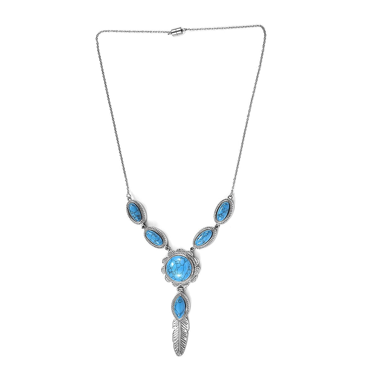 Blue Howlite 33.70 ctw Necklace 18 Inches in Stainless Steel image number 3