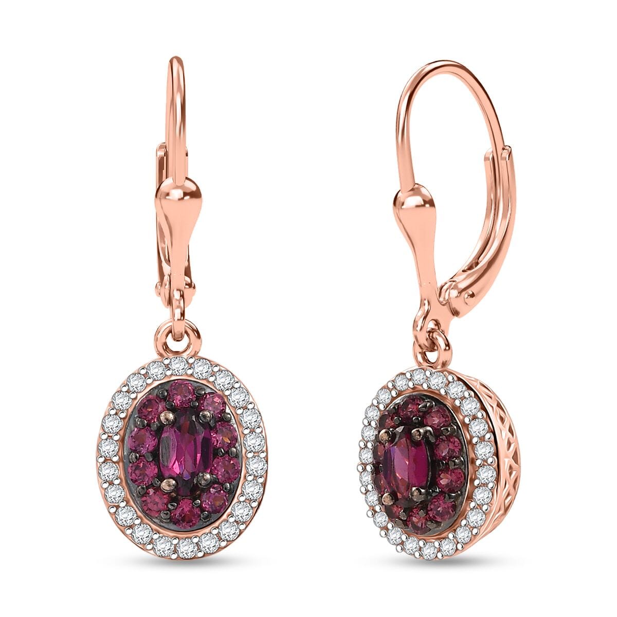 D'Joy Radiant Ember Garnet and White Zircon 1.75 ctw Earrings in 18K Vermeil Rose Gold Over Sterling Silver  image number 0