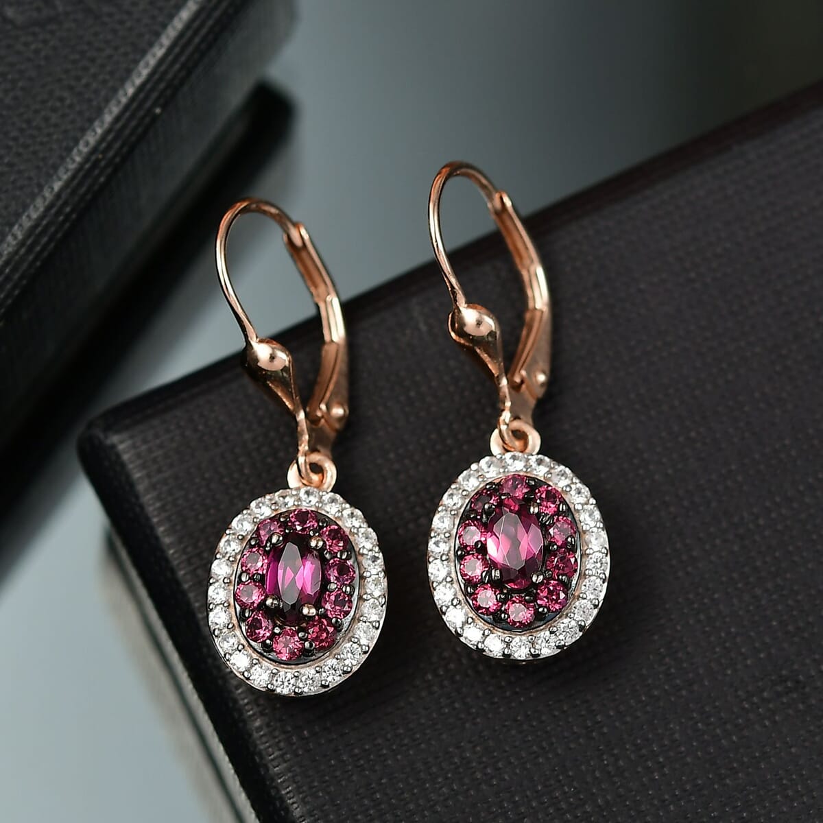 D'Joy Radiant Ember Garnet and White Zircon 1.75 ctw Earrings in 18K Vermeil Rose Gold Over Sterling Silver  image number 1