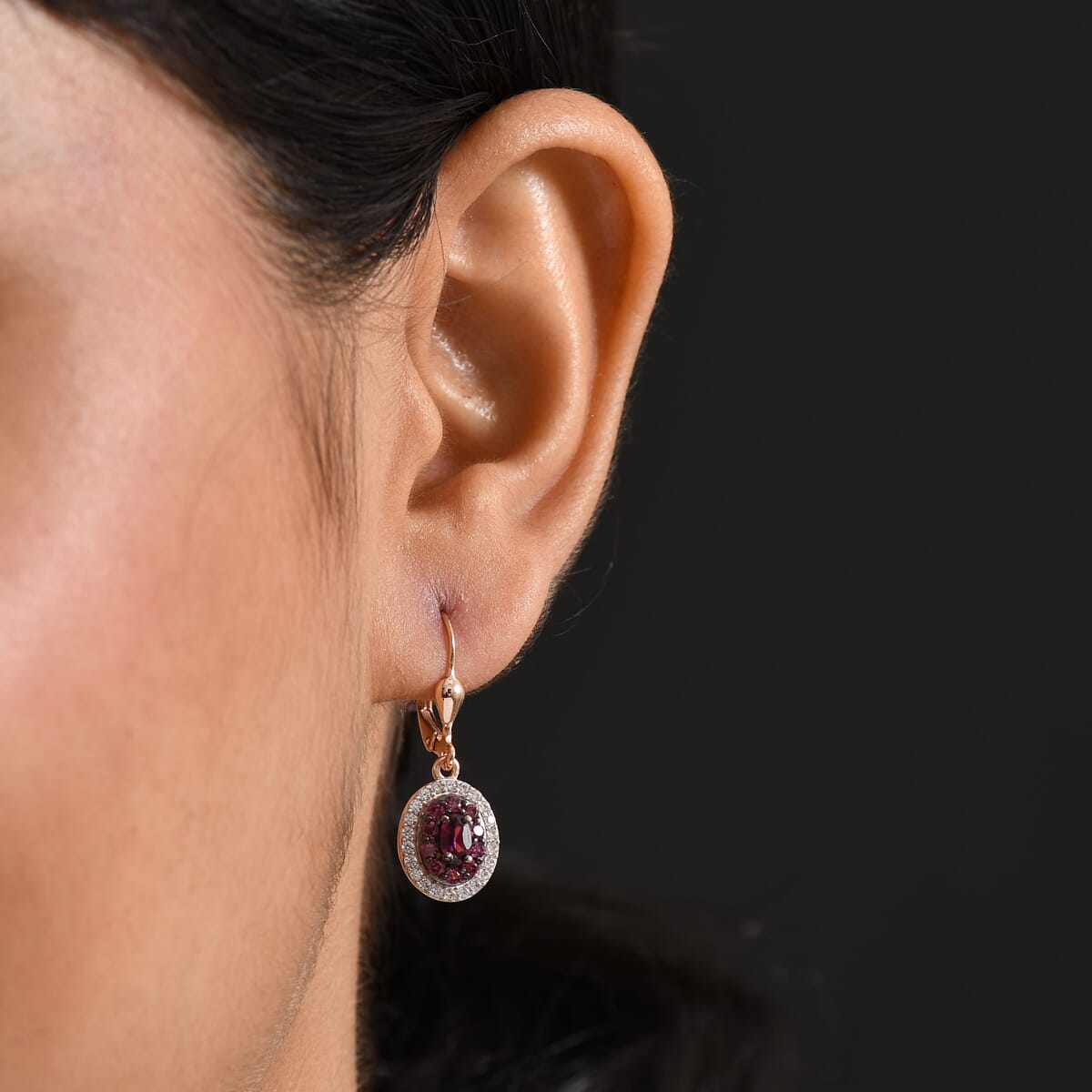 D'Joy Radiant Ember Garnet and White Zircon 1.75 ctw Earrings in 18K Vermeil Rose Gold Over Sterling Silver  image number 2