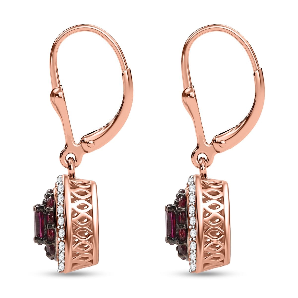 D'Joy Radiant Ember Garnet and White Zircon 1.75 ctw Earrings in 18K Vermeil Rose Gold Over Sterling Silver  image number 3