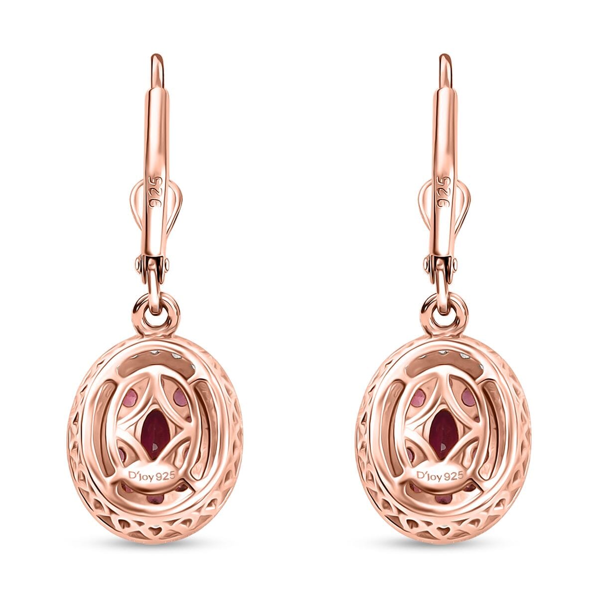 D'Joy Radiant Ember Garnet and White Zircon 1.75 ctw Earrings in 18K Vermeil Rose Gold Over Sterling Silver  image number 4