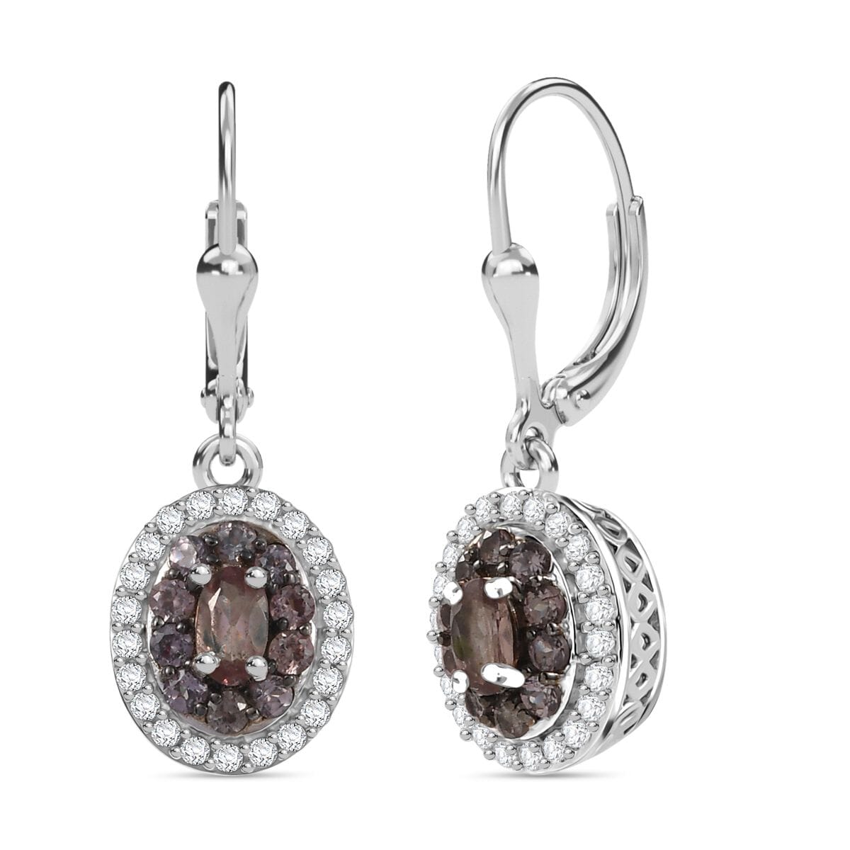 D'Joy Bekily Color Change Garnet and White Zircon 1.55 ctw Earrings in Rhodium Over Sterling Silver image number 0