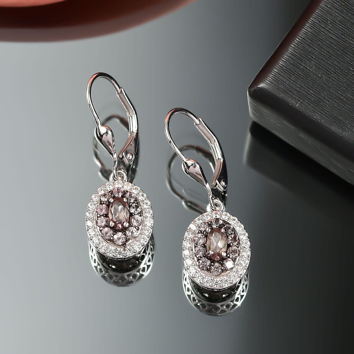 D'Joy Bekily Color Change Garnet and White Zircon 1.55 ctw Earrings in Rhodium Over Sterling Silver image number 1