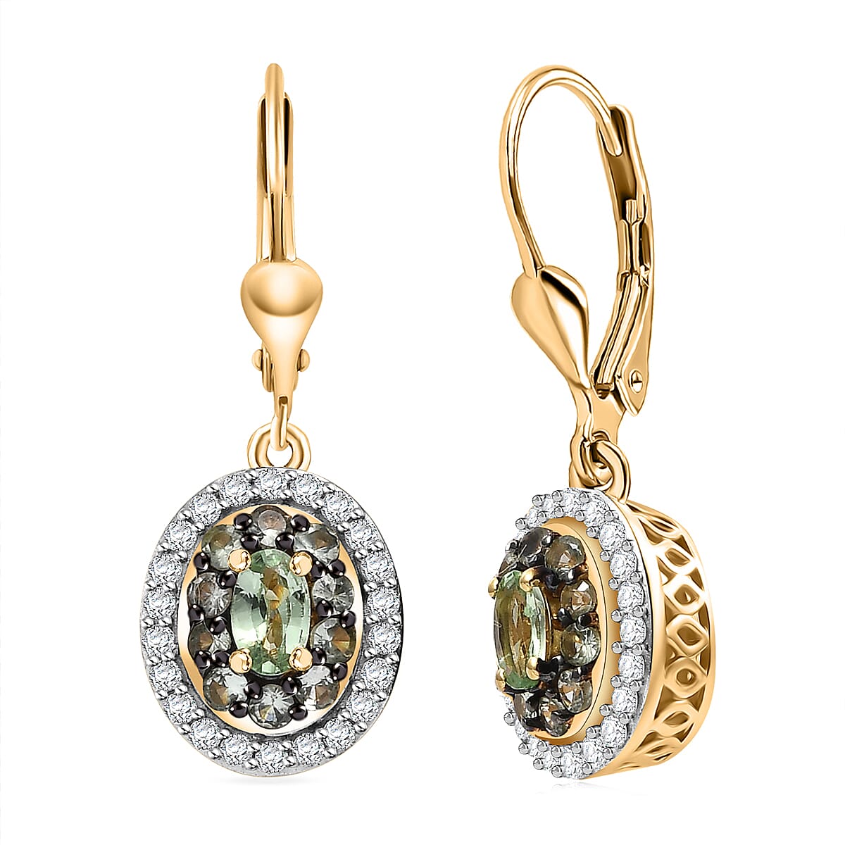 D'Joy Brazilian Mint Garnet and White Zircon 1.55 ctw Celestial Halo Earrings in 18K Vermeil Yellow Gold Over Sterling Silver image number 0
