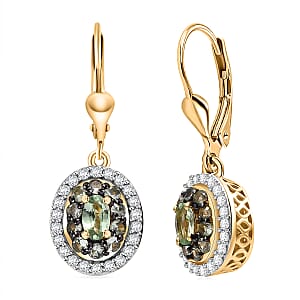 D'Joy Brazilian Mint Garnet and White Zircon 1.55 ctw Celestial Halo Earrings in 18K Vermeil Yellow Gold Over Sterling Silver