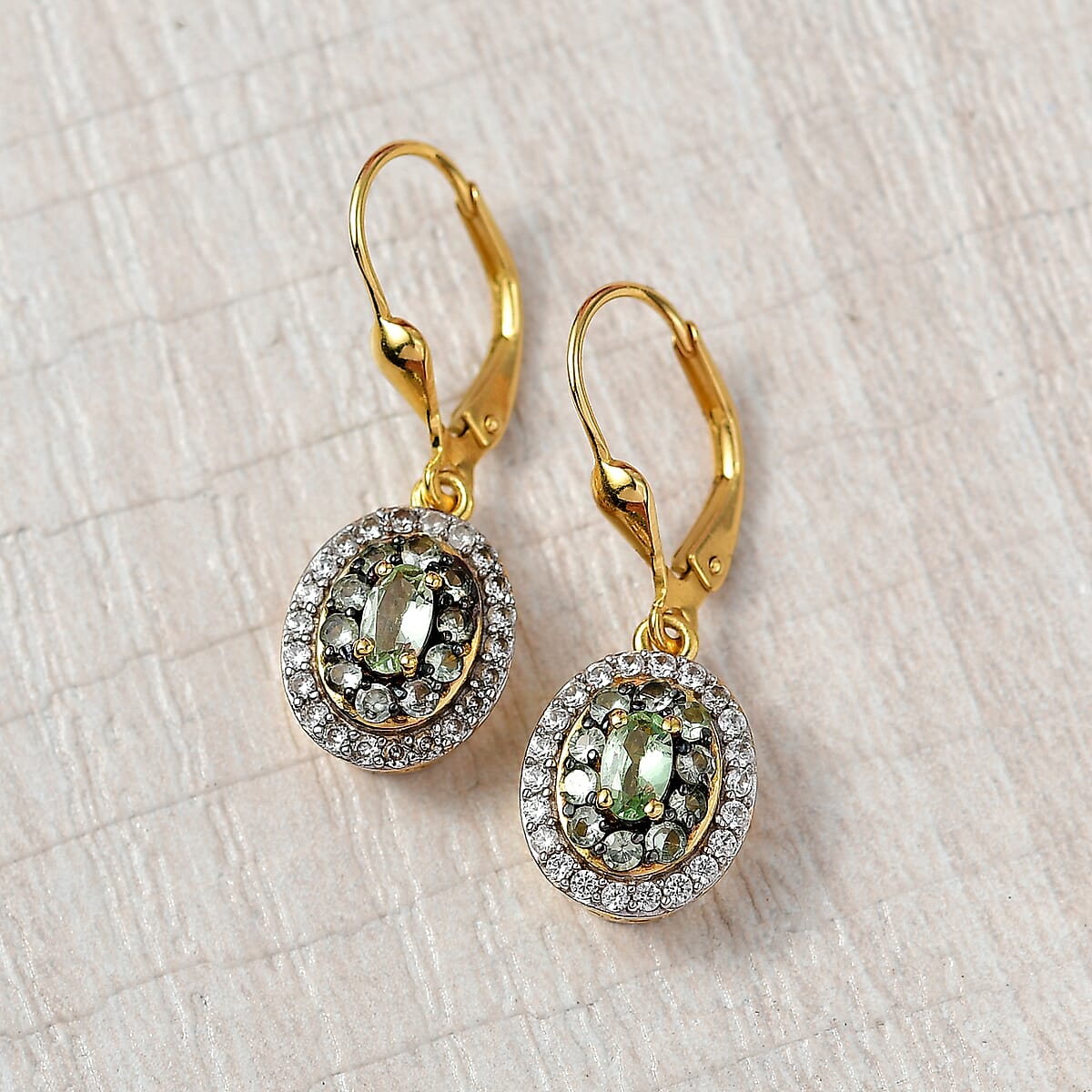 D'Joy Brazilian Mint Garnet and White Zircon 1.55 ctw Celestial Halo Earrings in 18K Vermeil Yellow Gold Over Sterling Silver image number 1
