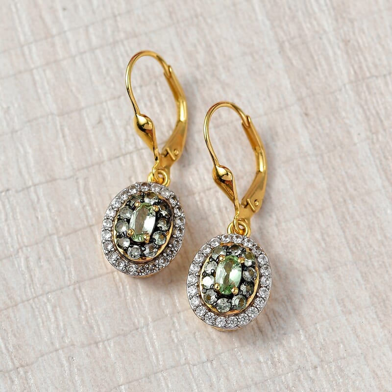 D'Joy Brazilian Mint Garnet and White Zircon 1.55 ctw Celestial Halo Earrings in 18K Vermeil Yellow Gold Over Sterling Silver