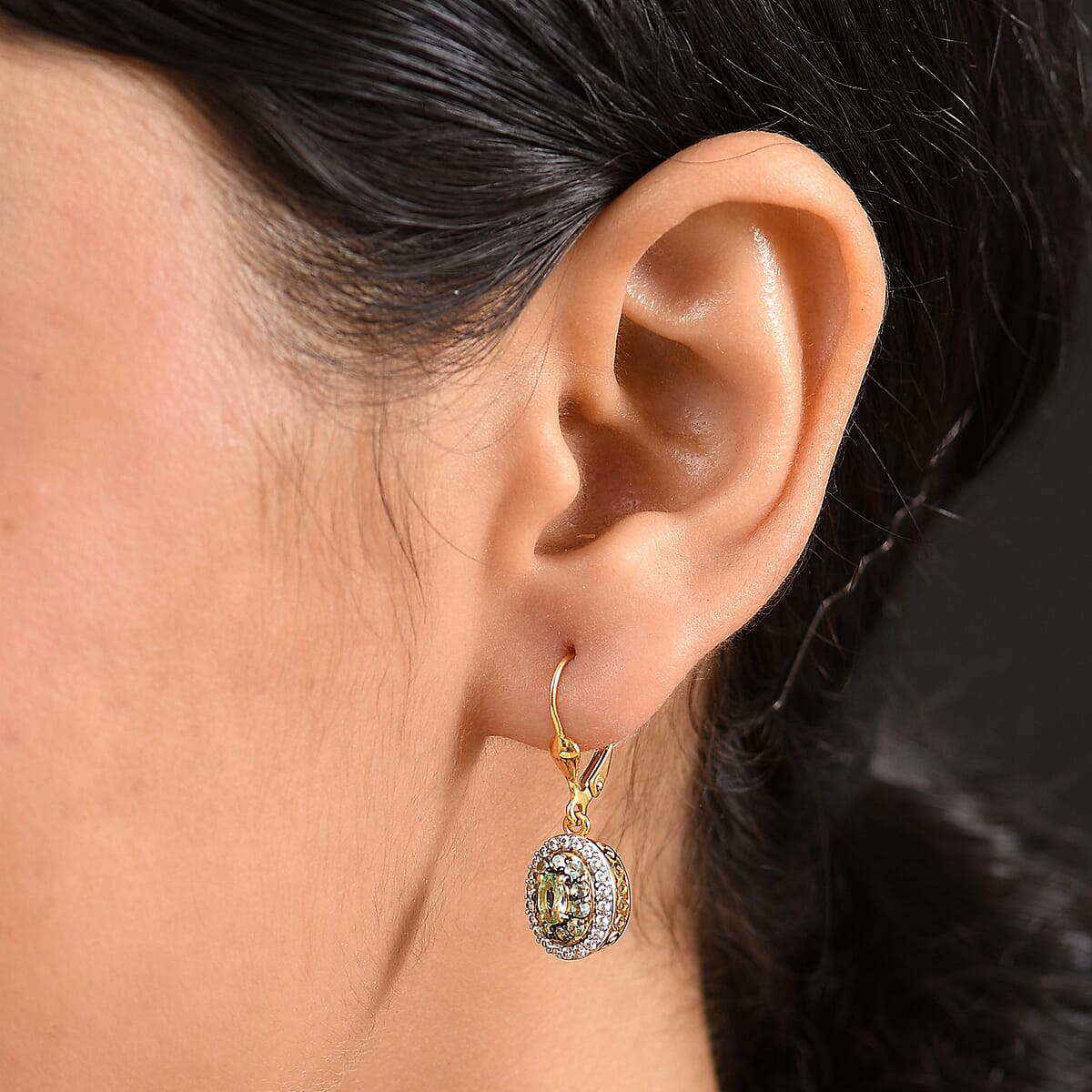 D'Joy Brazilian Mint Garnet and White Zircon 1.55 ctw Celestial Halo Earrings in 18K Vermeil Yellow Gold Over Sterling Silver image number 2