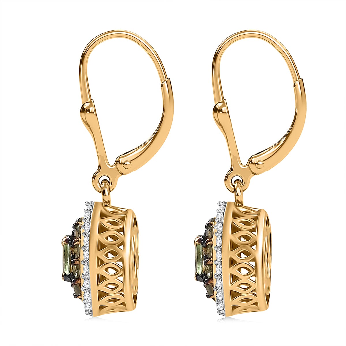 D'Joy Brazilian Mint Garnet and White Zircon 1.55 ctw Celestial Halo Earrings in 18K Vermeil Yellow Gold Over Sterling Silver image number 3