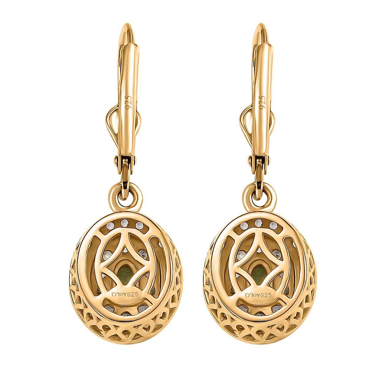 D'Joy Brazilian Mint Garnet and White Zircon 1.55 ctw Celestial Halo Earrings in 18K Vermeil Yellow Gold Over Sterling Silver image number 4
