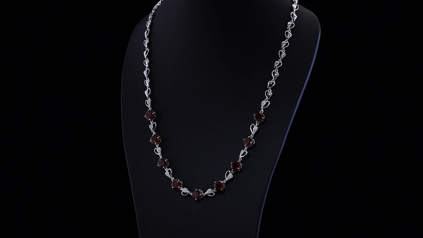Karis Mozambique Garnet 12.15 ctw Heart Necklace in Platinum Bond and Stainless Steel 18 Inches