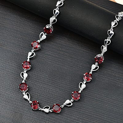 Karis Mozambique Garnet 12.15 ctw Heart Necklace in Platinum Bond and Stainless Steel 18 Inches