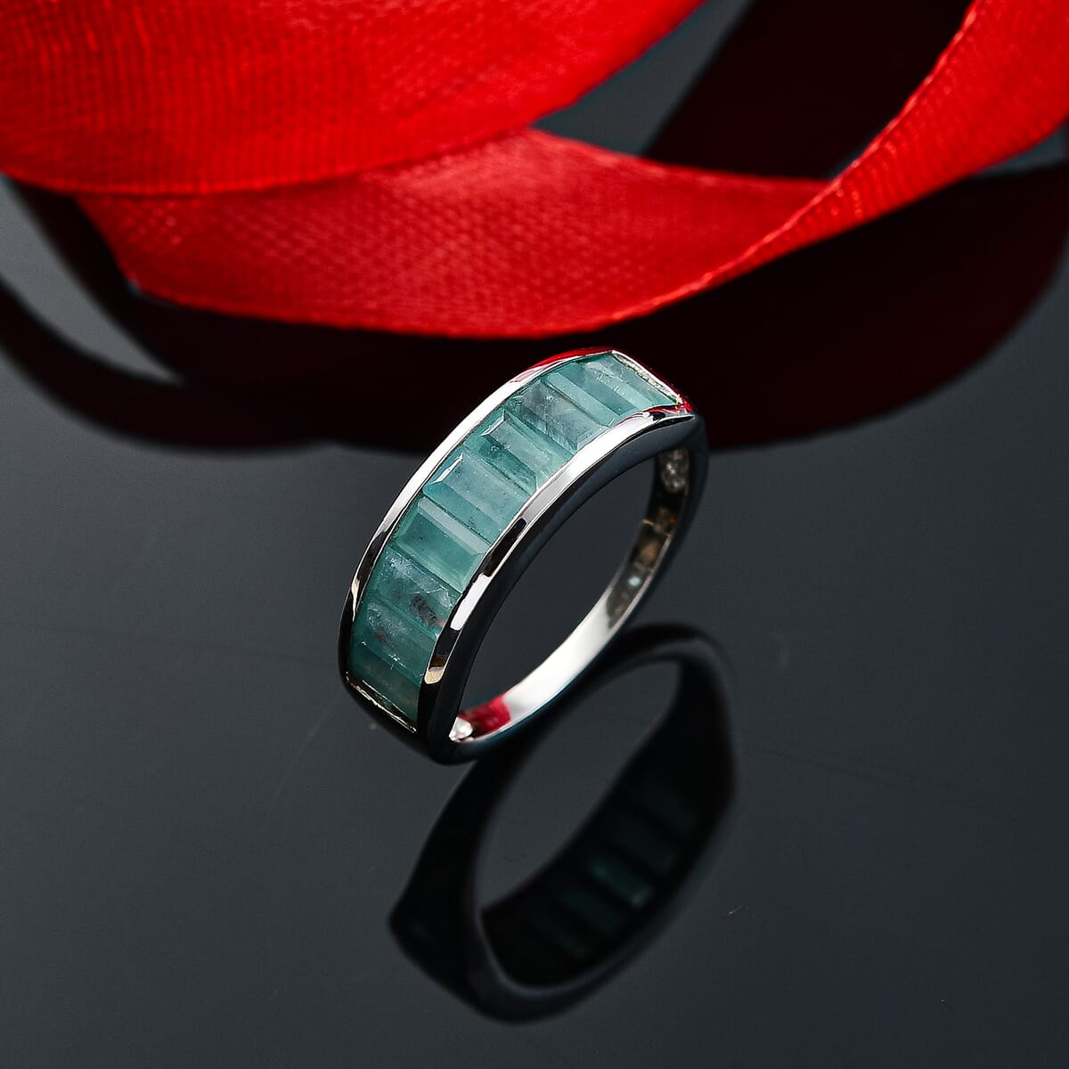 D'Joy Grandidierite 2.15 ctw Band Ring in Rhodium Over Sterling Silver (Size 5.0) image number 1