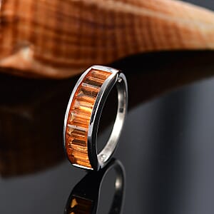 D'Joy Jalisco Fire Opal 1.25 ctw Band Ring in Rhodium Over Sterling Silver (Size 5.0)