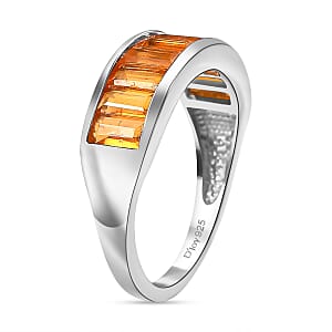 D'Joy Jalisco Fire Opal 1.25 ctw Band Ring in Rhodium Over Sterling Silver (Size 5.0)