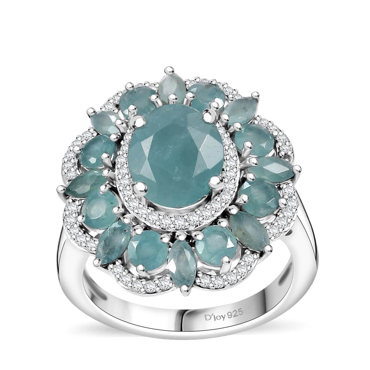 Grandidierite and White Zircon 4.25 ctw Camellia Spark Ring in Rhodium Over Sterling Silver (Size 10.0) image number 0