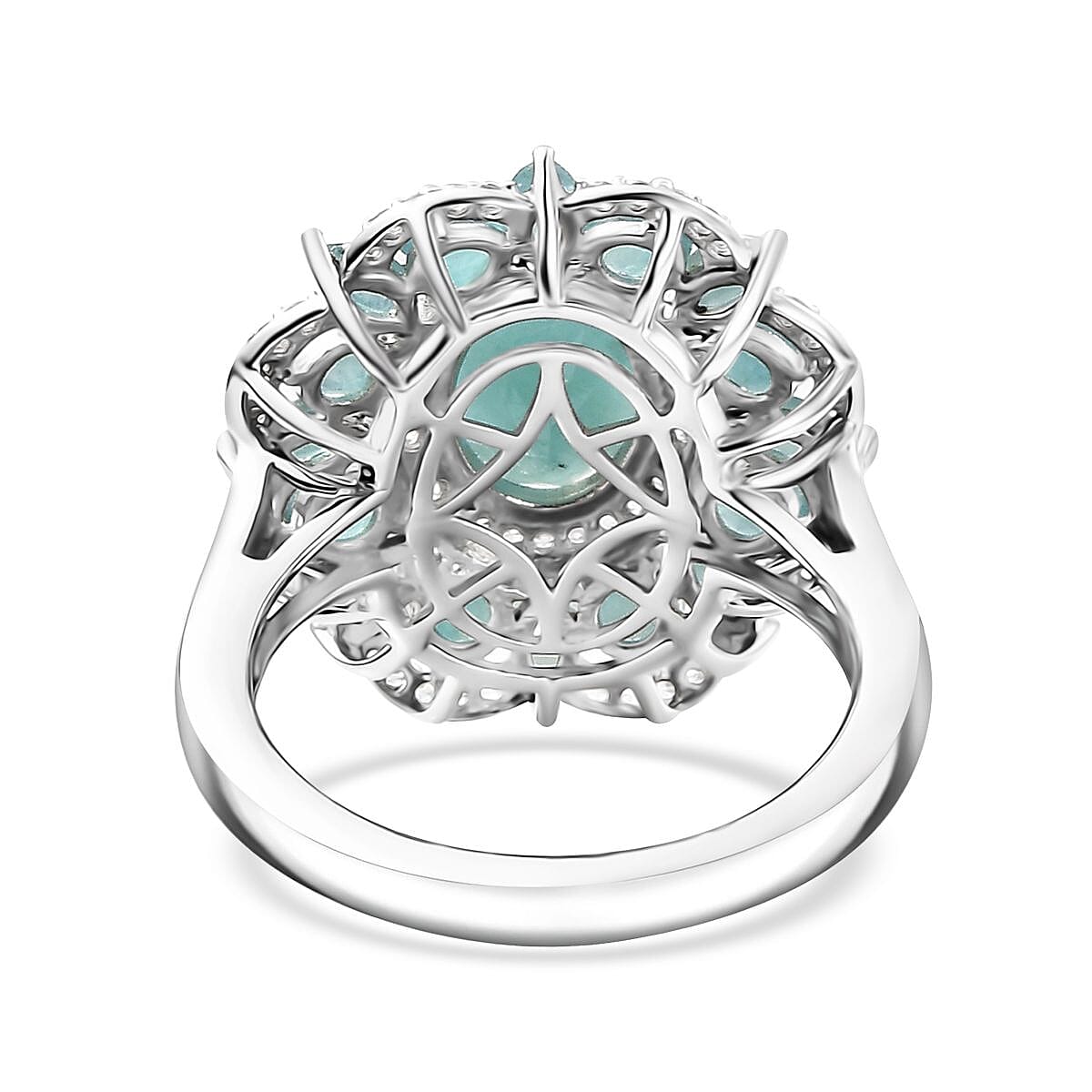 Grandidierite and White Zircon 4.25 ctw Camellia Spark Ring in Rhodium Over Sterling Silver (Size 6.0) image number 4