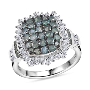 D'Joy Narsipatnam Alexandrite and Moissanite 2.20 ctw Spray Look Ring in Rhodium Over Sterling Silver (Size 10.0)