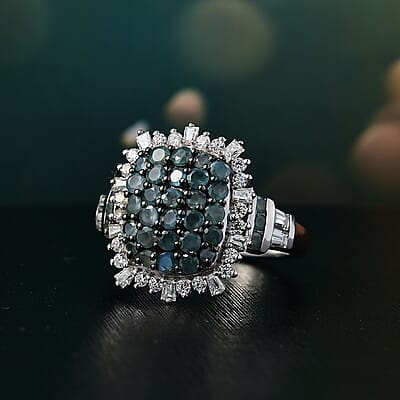D'Joy Narsipatnam Alexandrite and Moissanite 2.20 ctw Spray Look Ring in Rhodium Over Sterling Silver (Size 10.0)