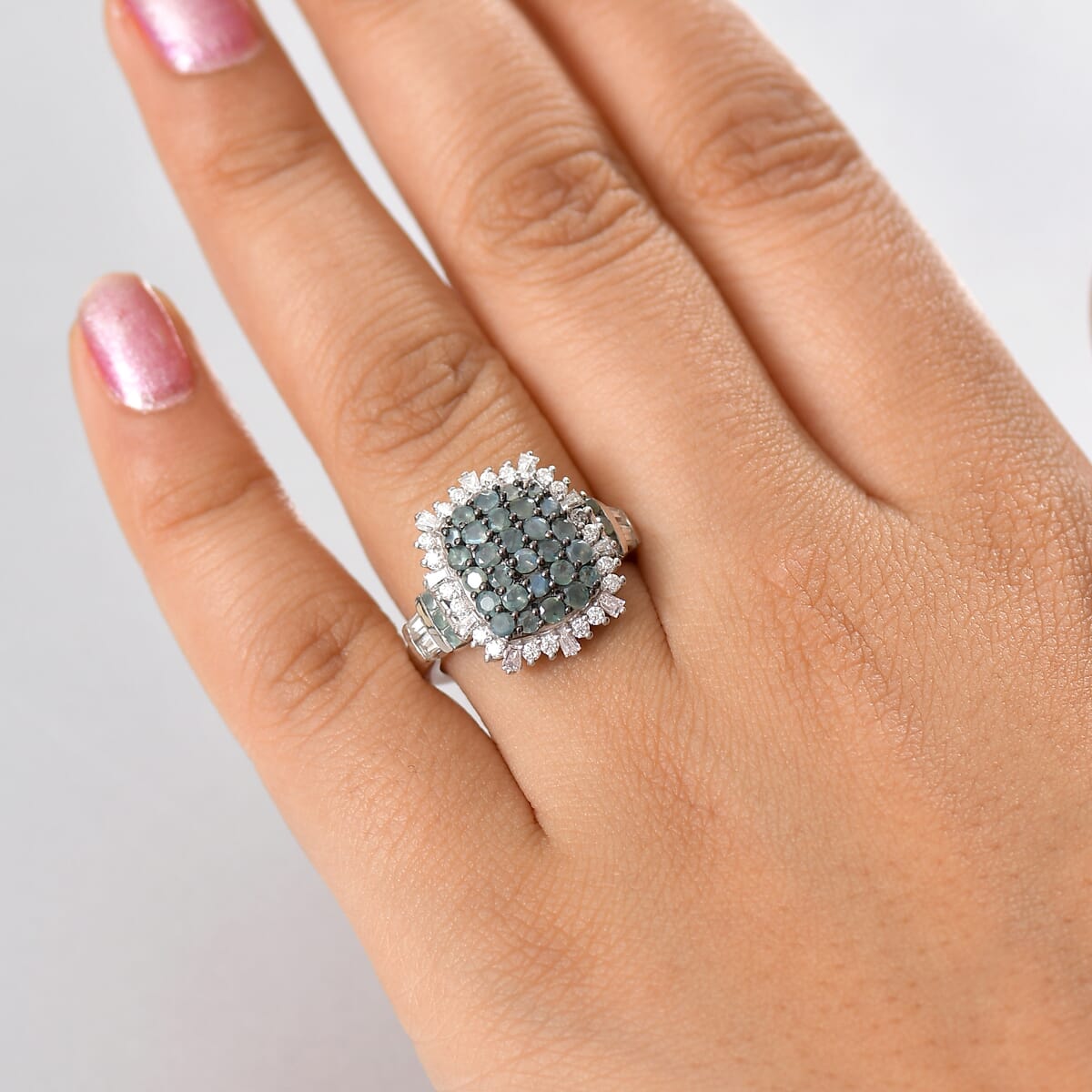 Narsipatnam Alexandrite and Moissanite 2.20 ctw Cushion Shape Ring in Rhodium Over Sterling Silver (Size 10.0) image number 2