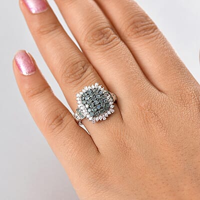 D'Joy Narsipatnam Alexandrite and Moissanite 2.20 ctw Spray Look Ring in Rhodium Over Sterling Silver (Size 10.0)