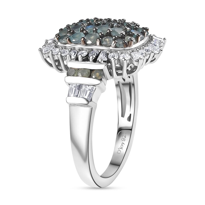 D'Joy Narsipatnam Alexandrite and Moissanite 2.20 ctw Spray Look Ring in Rhodium Over Sterling Silver (Size 10.0)