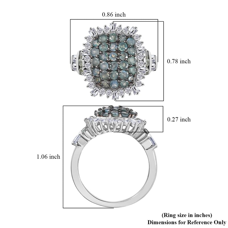 D'Joy Narsipatnam Alexandrite and Moissanite 2.20 ctw Spray Look Ring in Rhodium Over Sterling Silver (Size 10.0)