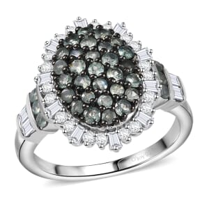 D'Joy Narsipatnam Alexandrite and Moissanite 2.00 ctw Spray Look Ring in Rhodium Over Sterling Silver (Size 10.0)