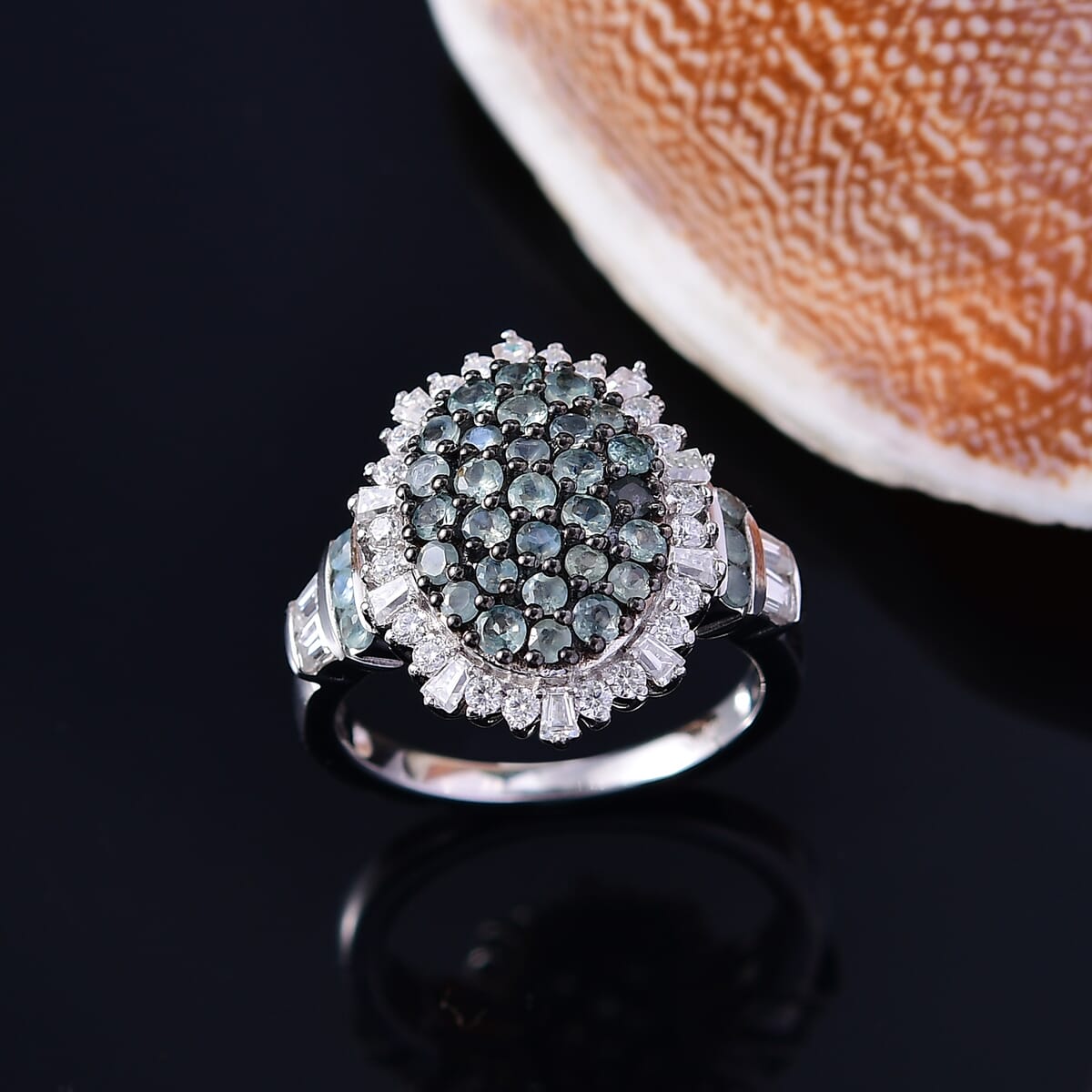 D'Joy Narsipatnam Alexandrite and Moissanite 2.00 ctw Spray Look Ring in Rhodium Over Sterling Silver (Size 10.0) image number 1