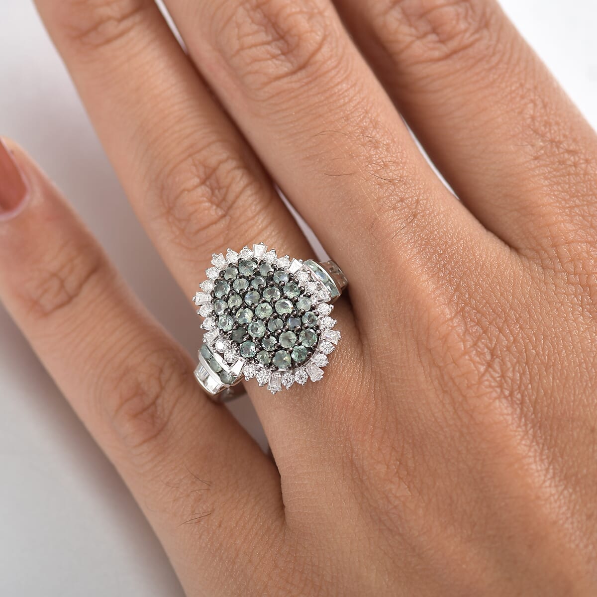 D'Joy Narsipatnam Alexandrite and Moissanite 2.00 ctw Spray Look Ring in Rhodium Over Sterling Silver (Size 10.0) image number 2