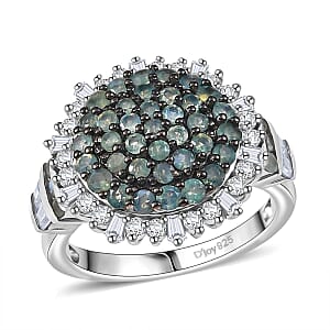 D'Joy Narsipatnam Alexandrite and Moissanite 2.20 ctw Spray Look Ring in Rhodium Over Sterling Silver (Size 10.0)
