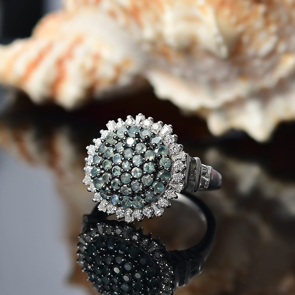 D'Joy Narsipatnam Alexandrite and Moissanite 2.20 ctw Spray Look Ring in Rhodium Over Sterling Silver (Size 10.0) image number 1