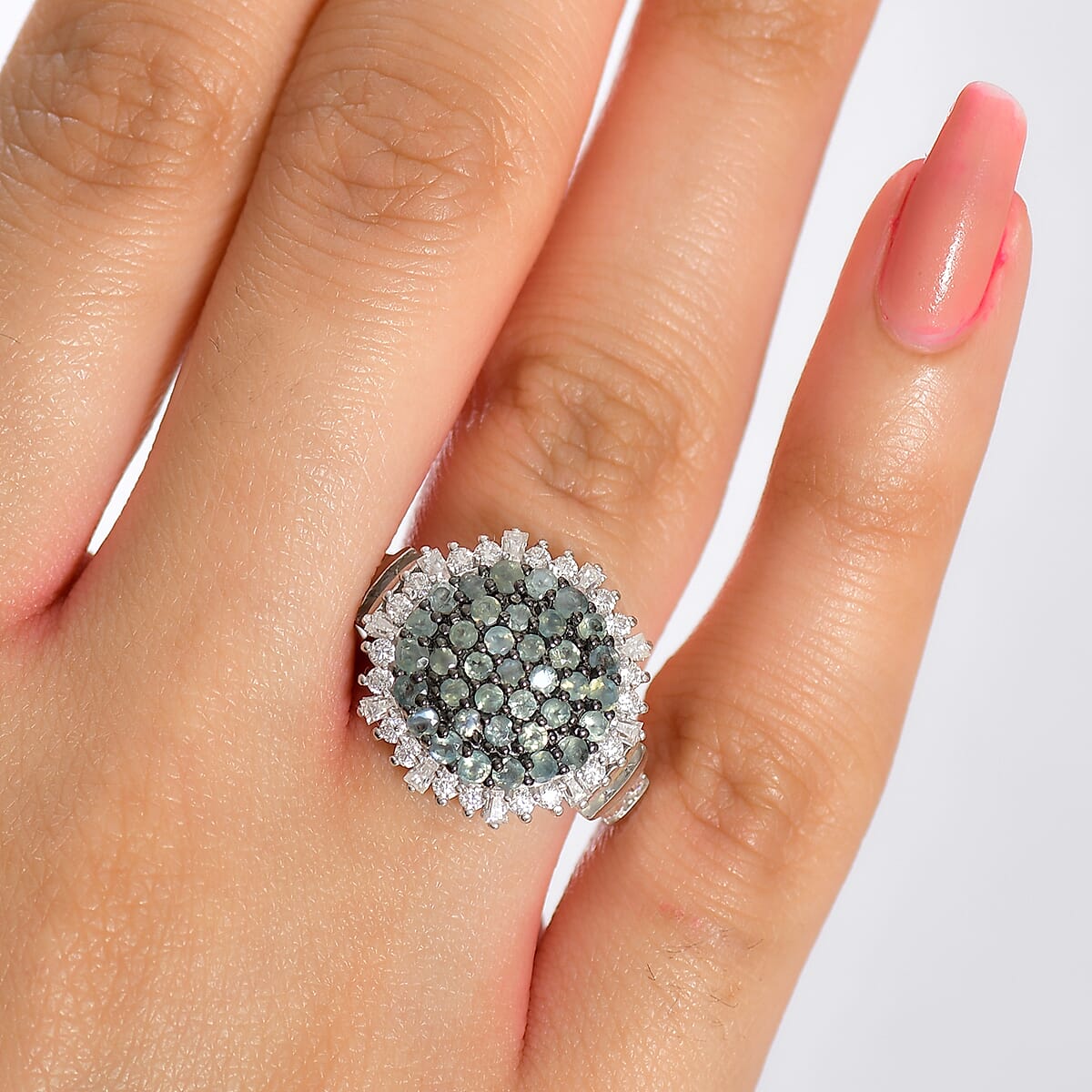 D'Joy Narsipatnam Alexandrite and Moissanite 2.20 ctw Spray Look Ring in Rhodium Over Sterling Silver (Size 10.0) image number 2