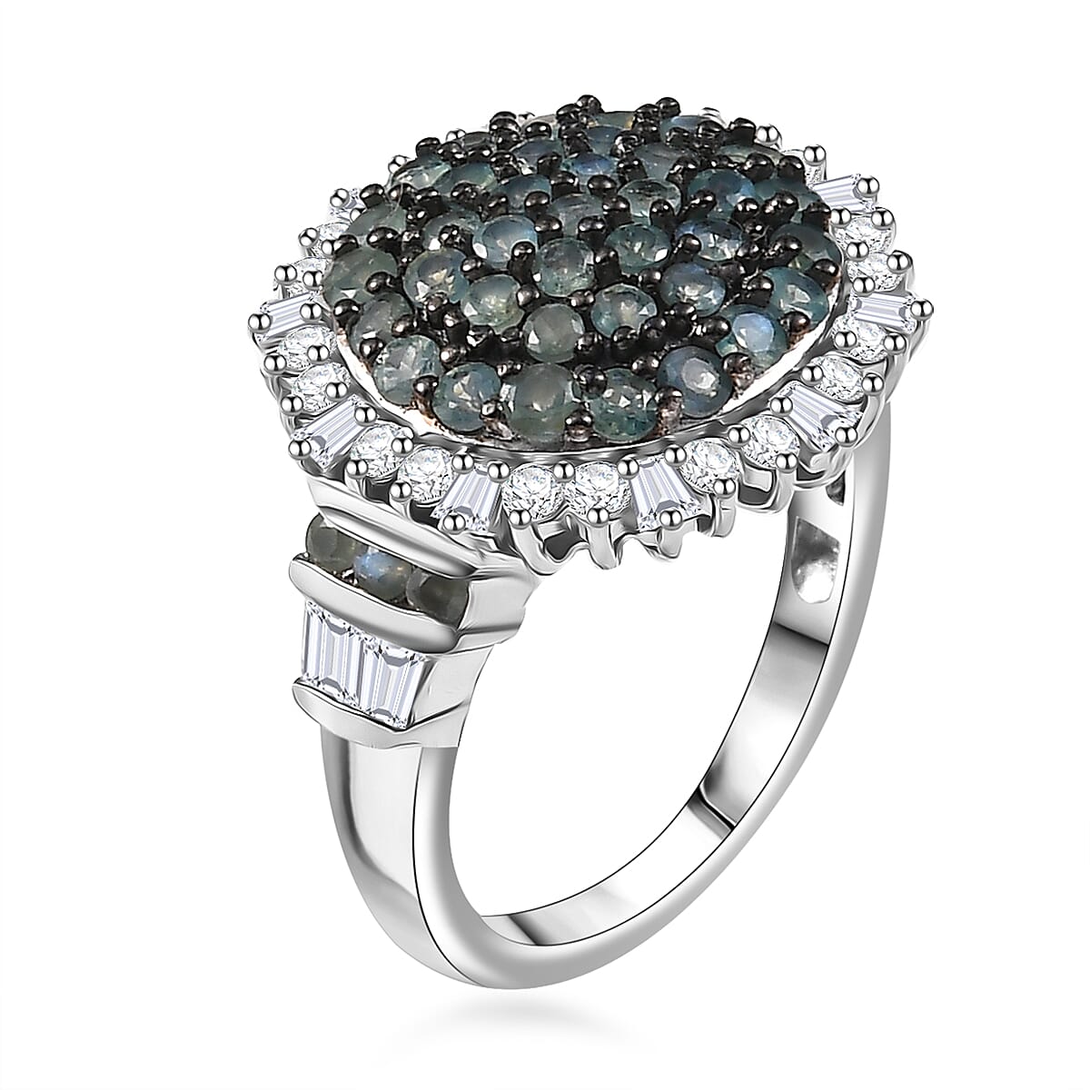 D'Joy Narsipatnam Alexandrite and Moissanite 2.20 ctw Spray Look Ring in Rhodium Over Sterling Silver (Size 10.0) image number 3