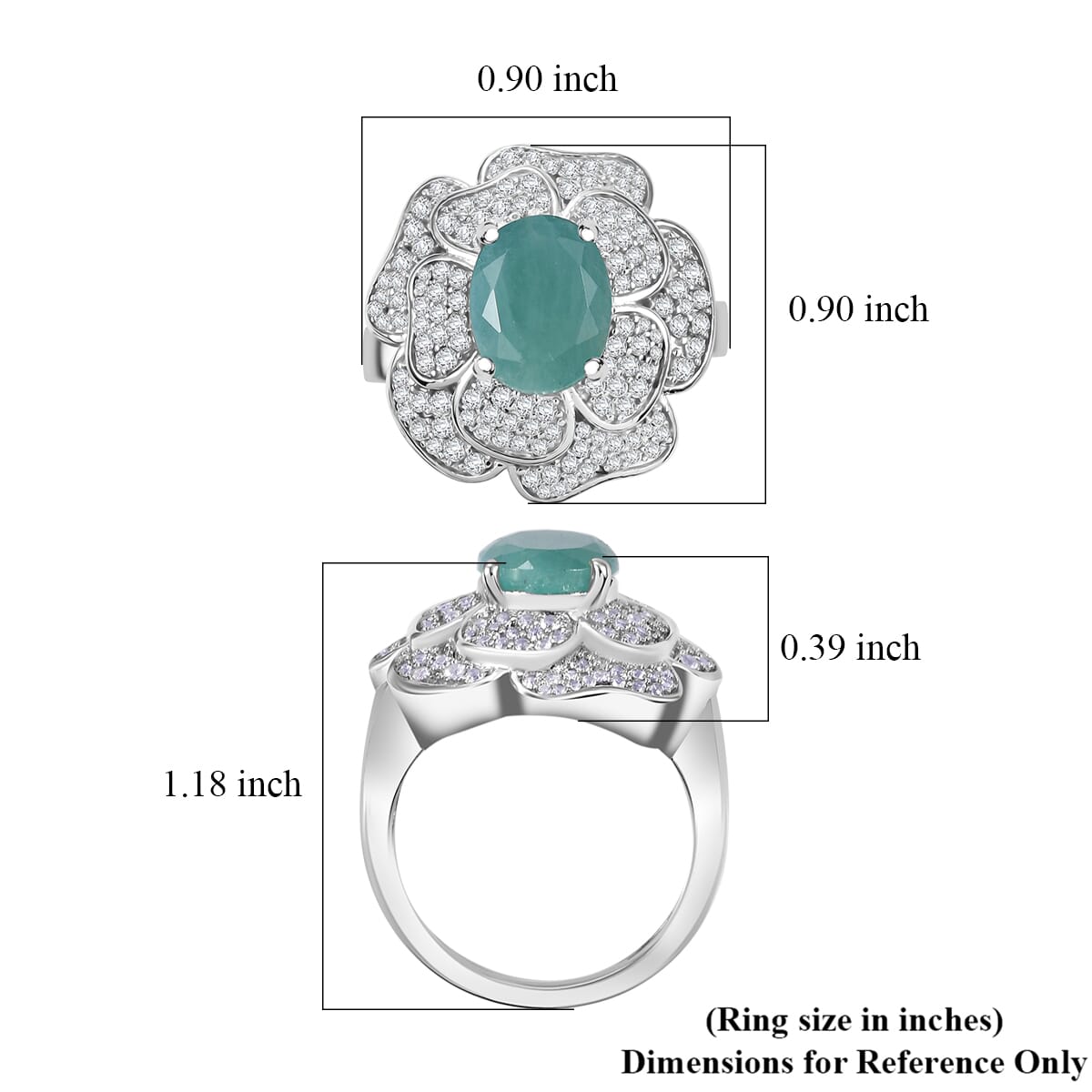 Grandidierite and White Zircon 4.25 ctw Camellia Flower Ring in Rhodium Over Sterling Silver (Size 10.0) image number 5