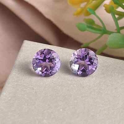 Rose De France Amethyst Set of 2 (Rnd 8mm) 3.68 ctw Loose Gemstone