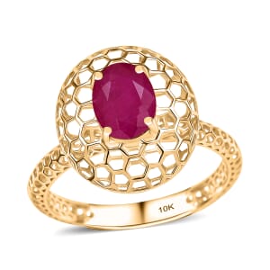 Mirage Collection AAA Mozambique Ruby 1.30 ctw Ring in 10K Yellow Gold (Size 6.0)