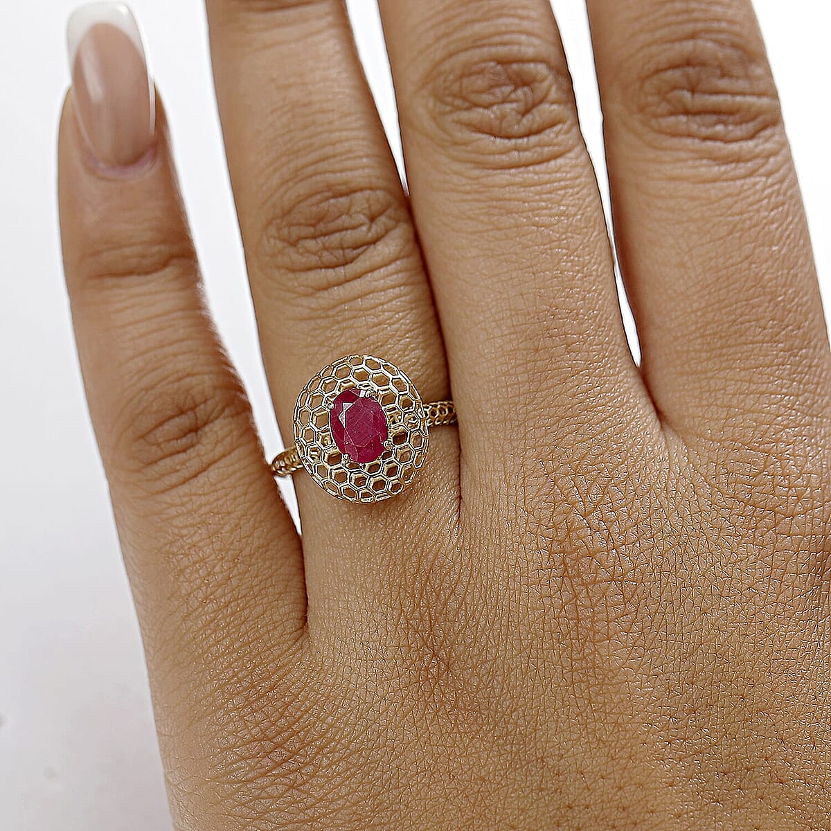Luxoro Mirage Collection AAA Mozambique Ruby Ring in 10K Yellow Gold 1.30 ctw (Size 7.5) image number 2