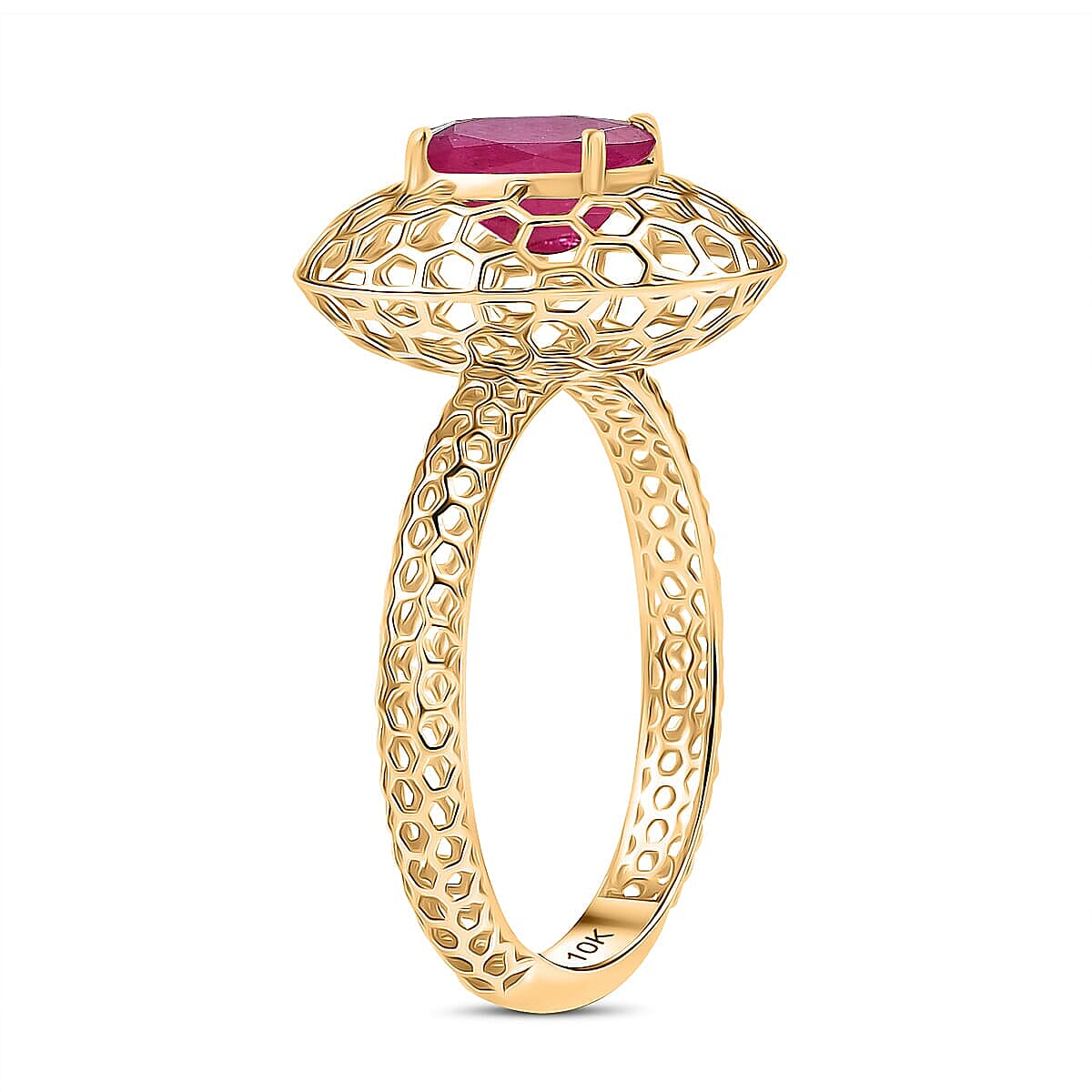 Luxoro Mirage Collection AAA Mozambique Ruby Ring in 10K Yellow Gold 1.30 ctw (Size 7.5) image number 3