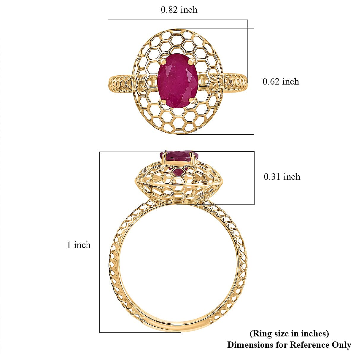 Luxoro Mirage Collection AAA Mozambique Ruby Ring in 10K Yellow Gold 1.30 ctw (Size 7.5) image number 5