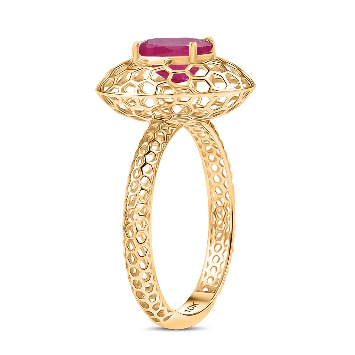 Mirage Collection AAA Mozambique Ruby 1.30 ctw Ring in 10K Yellow Gold (Size 9.0) image number 3