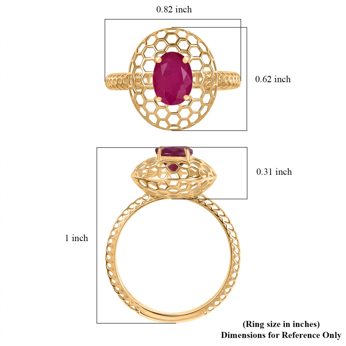 Mirage Collection AAA Mozambique Ruby 1.30 ctw Ring in 10K Yellow Gold (Size 9.0) image number 5