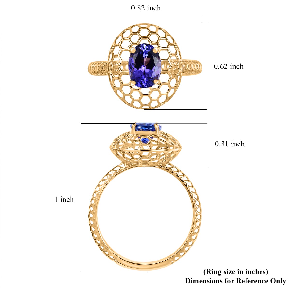Mirage Collection AAA Tanzanite 1.15 ctw Ring in 10K Yellow Gold (Size 8.0) image number 5