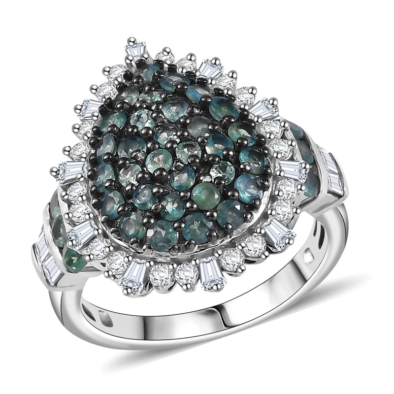 D'Joy Narsipatnam Alexandrite and Moissanite 2.20 ctw Spray Look Ring in Rhodium Over Sterling Silver (Size 10.0)