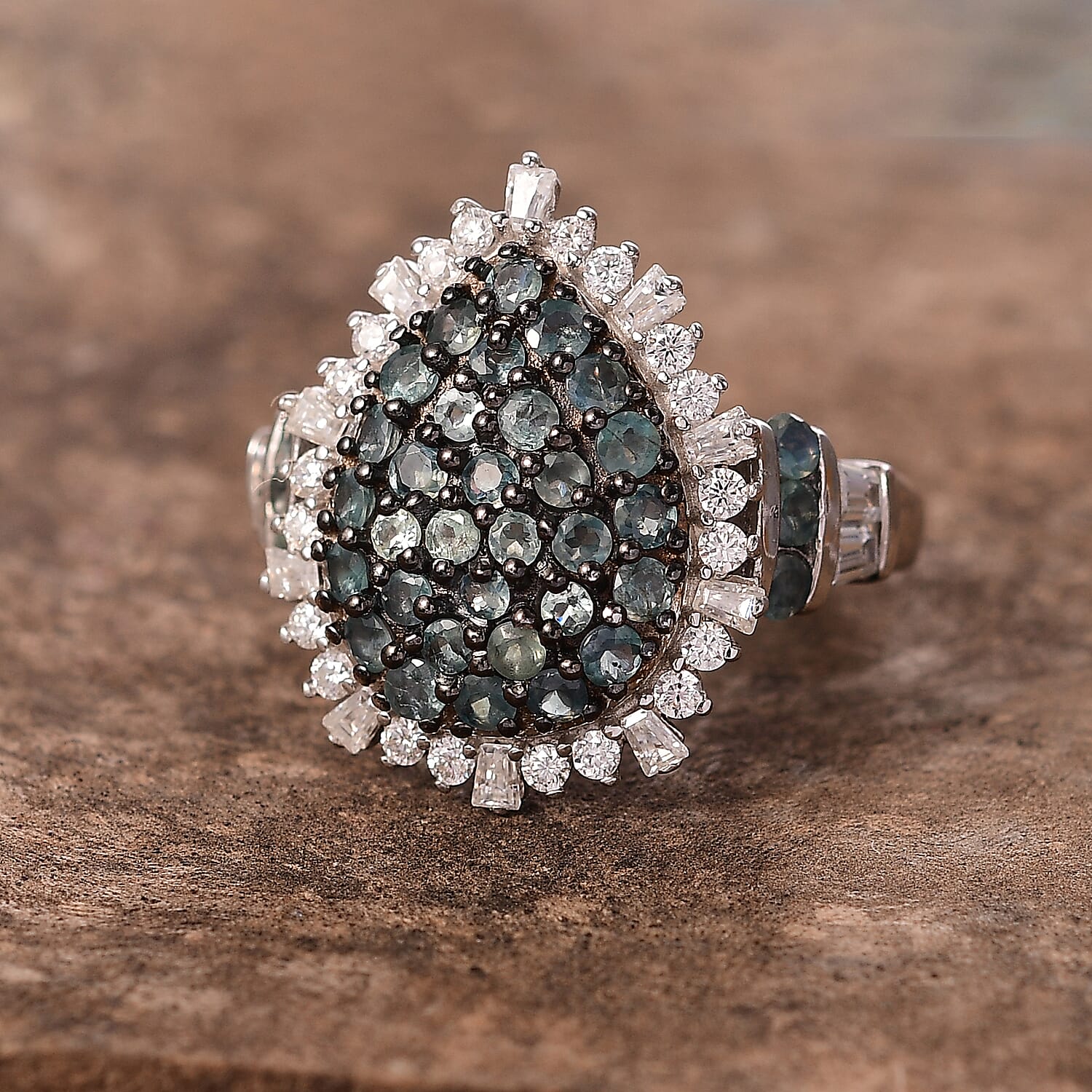 D'Joy Narsipatnam Alexandrite and Moissanite 2.20 ctw Spray Look Ring in Rhodium Over Sterling Silver (Size 10.0)