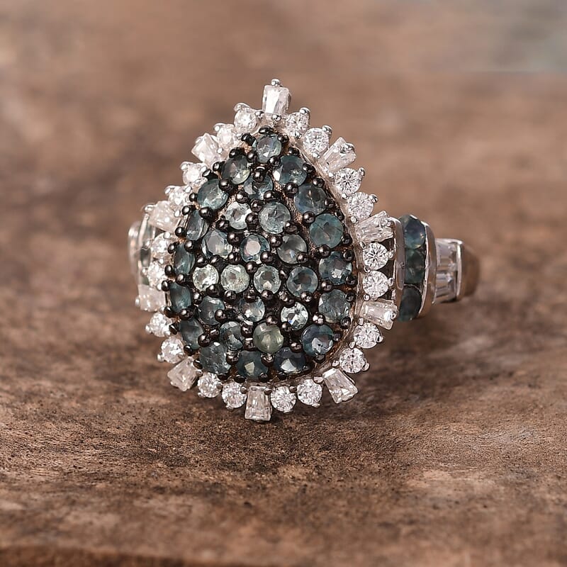 D'Joy Narsipatnam Alexandrite and Moissanite 2.20 ctw Spray Look Ring in Rhodium Over Sterling Silver (Size 10.0)