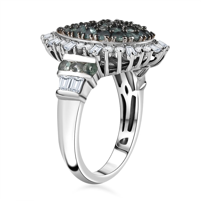 D'Joy Narsipatnam Alexandrite and Moissanite 2.20 ctw Spray Look Ring in Rhodium Over Sterling Silver (Size 10.0)